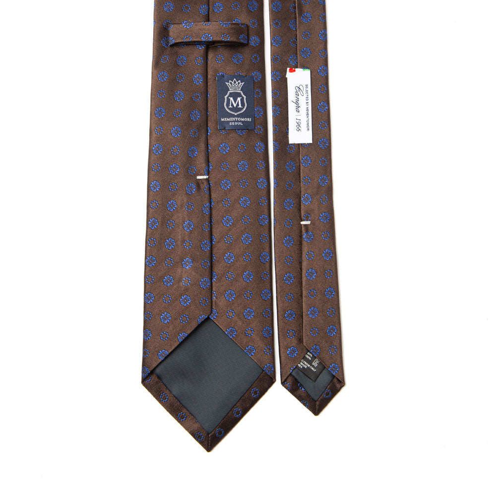 Canepa Navy Flower & Circle Pattern Brown Woven silk Tie