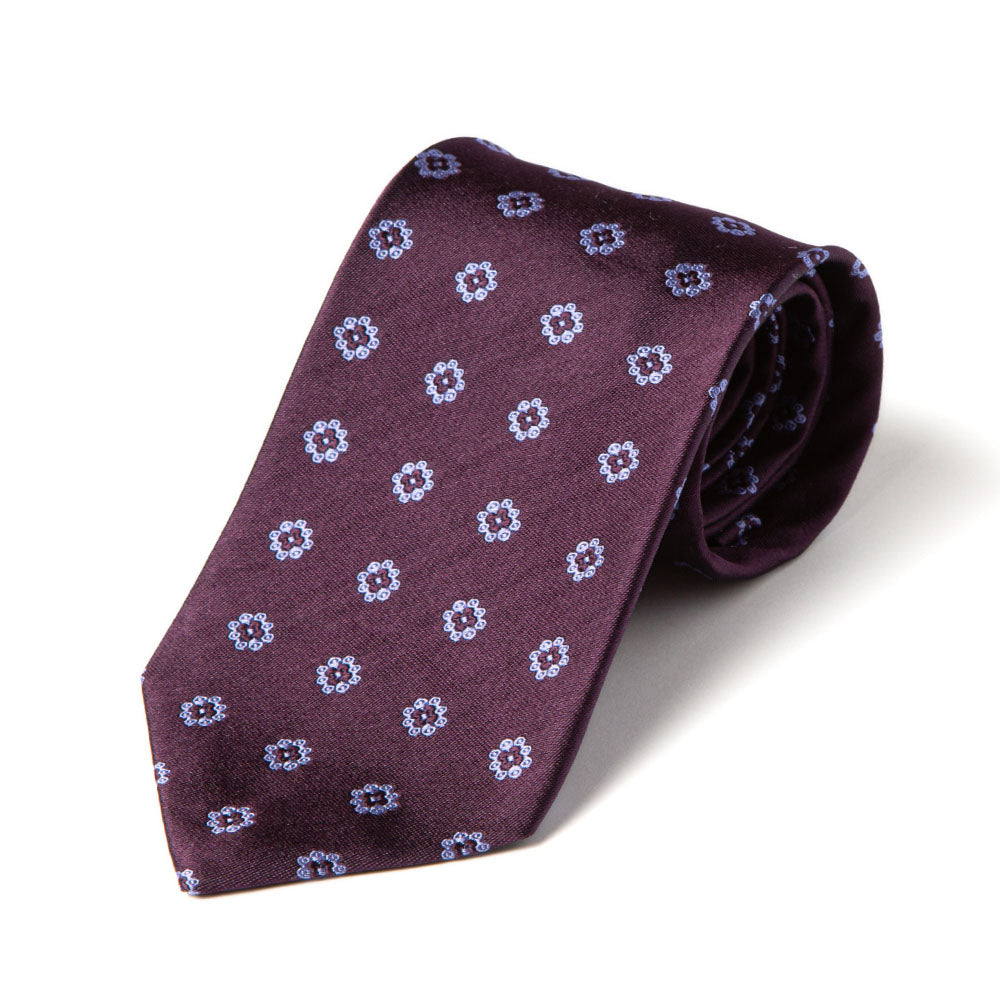 Canepa Lilac Flower Pattern Deep Purple Woven Silk Tie