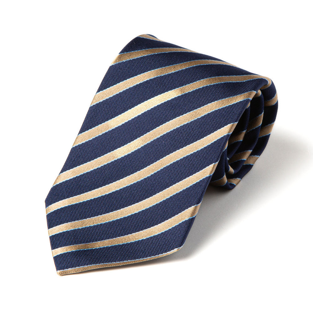 Canepa Gold Satin Stripe Dark Navy Woven Twill Silk Tie
