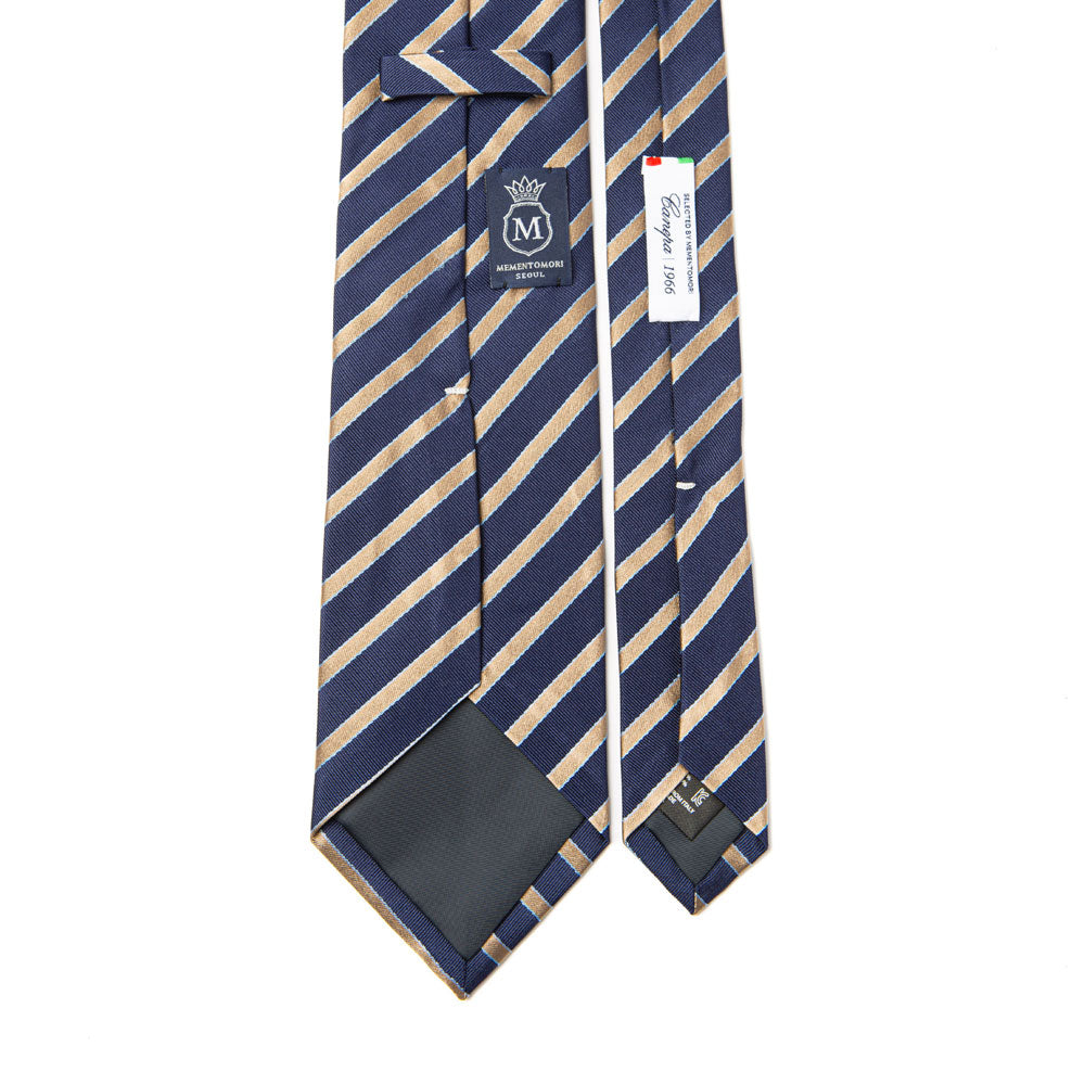 Canepa Gold Satin Stripe Dark Navy Woven Twill Silk Tie