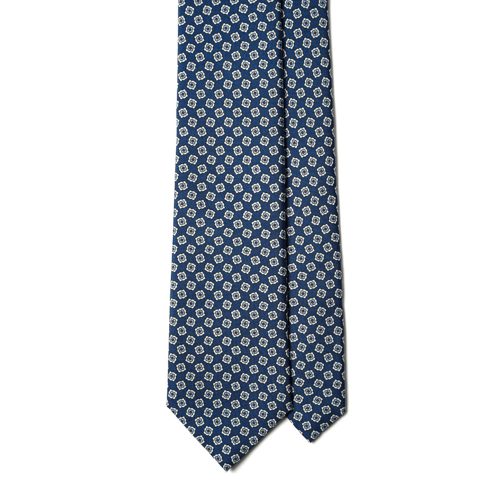 Fiore Pattern Classic Navy Printed Silk Tie