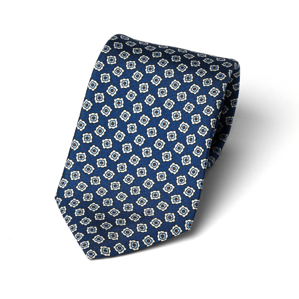 Fiore Pattern Classic Navy Printed Silk Tie