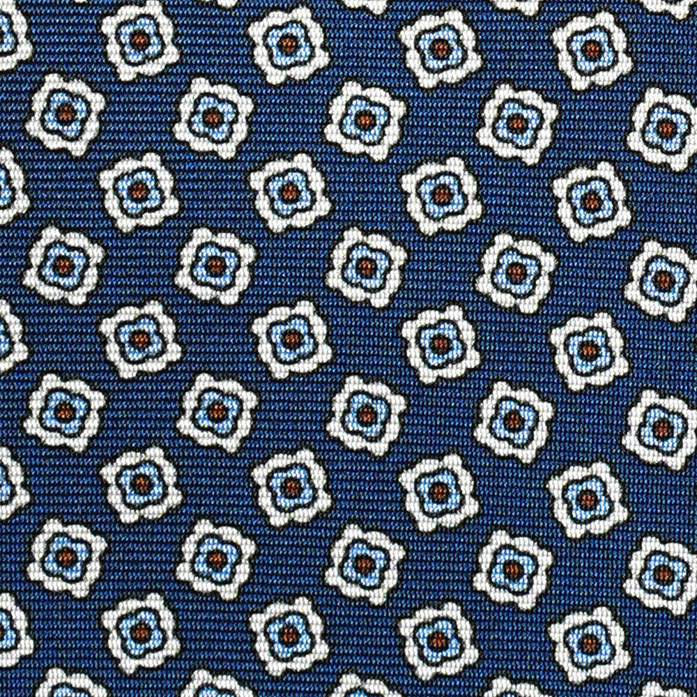 Fiore Pattern Classic Navy Printed Silk Tie