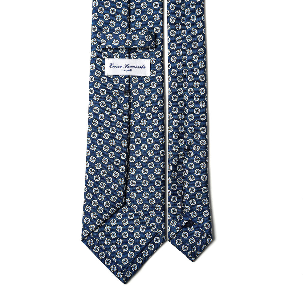 Fiore Pattern Classic Navy Printed Silk Tie