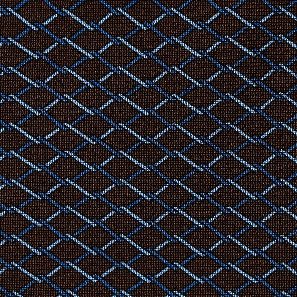 Lattice Pattern Chocolate Brown Blue Printed Silk Tie