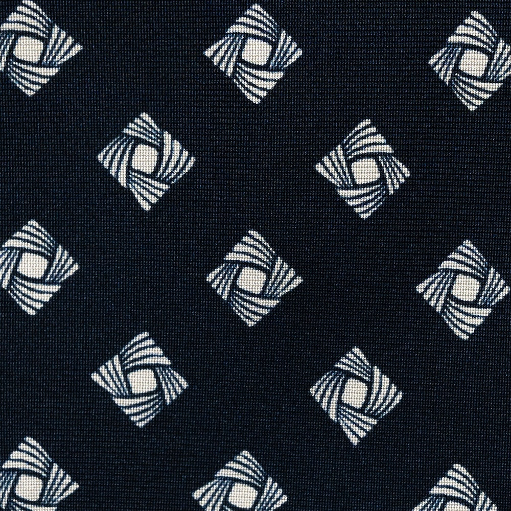 White Square Twist Pattern Classic Navy Printed Silk Tie