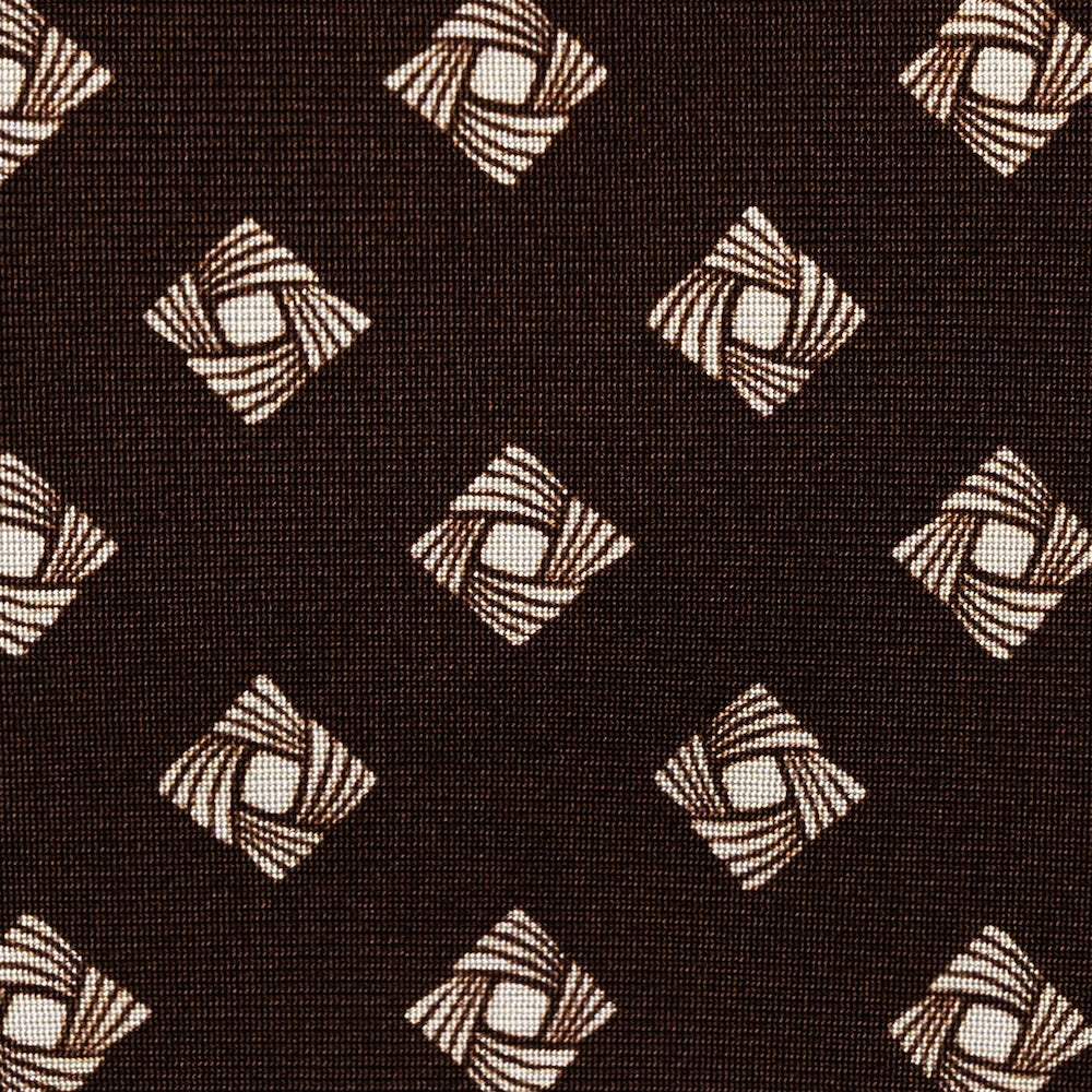 White Square Twist Pattern Chocolate Brown Printed Silk Tie