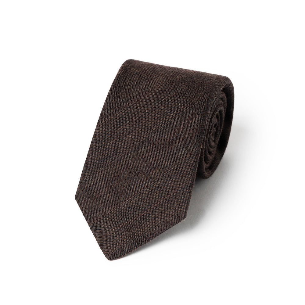 Espresso Brown Herringbone Solid Woven Wool Cotton Tie