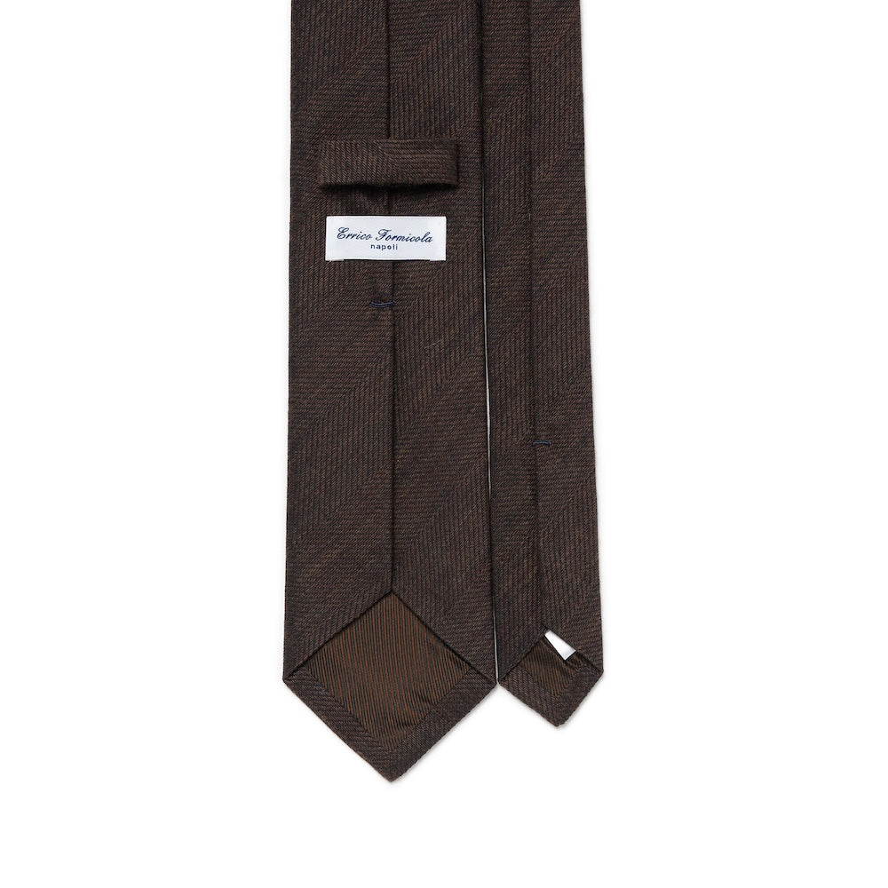 Espresso Brown Herringbone Solid Woven Wool Cotton Tie