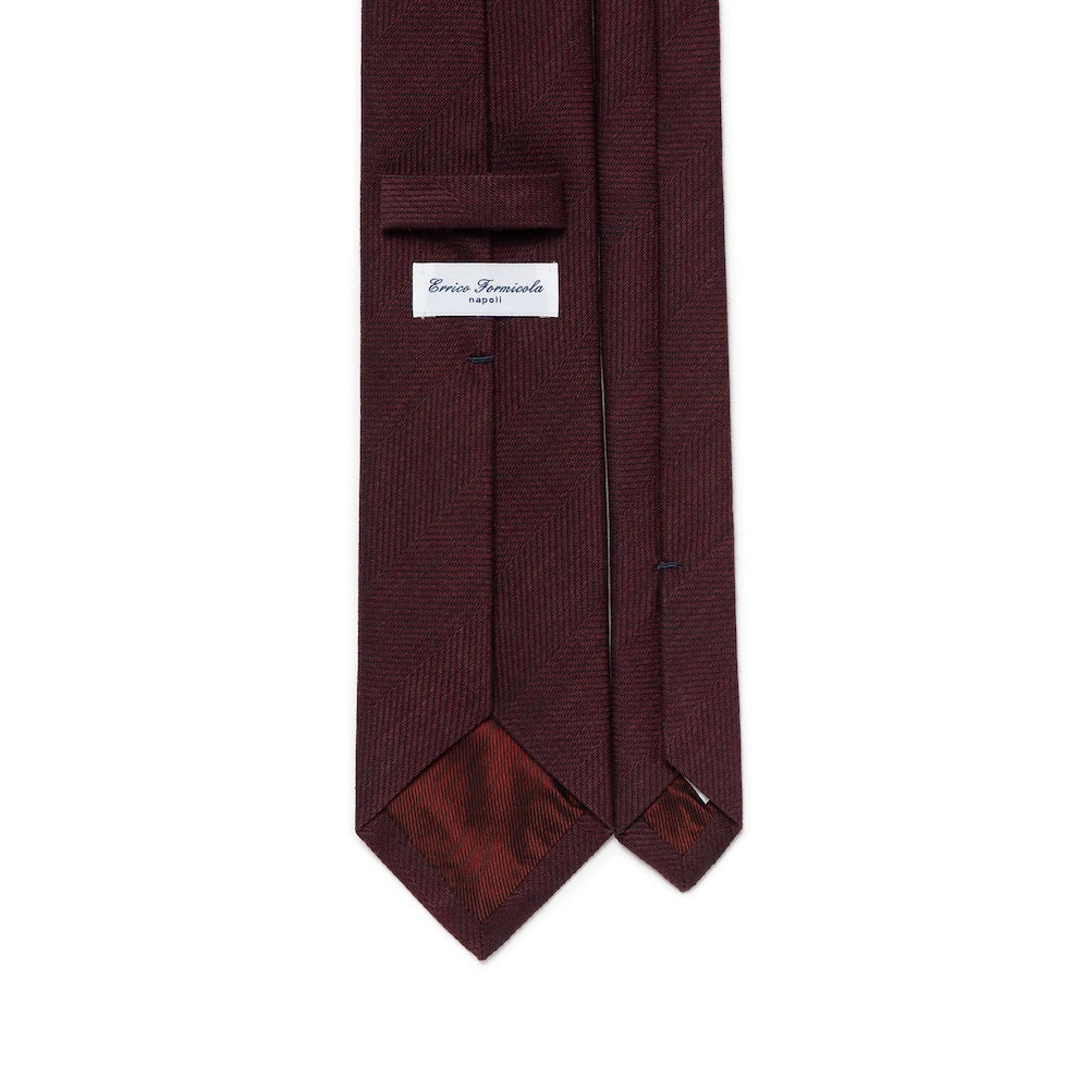 Espresso Deep Burgundy Herringbone Solid Woven Wool Cotton Tie