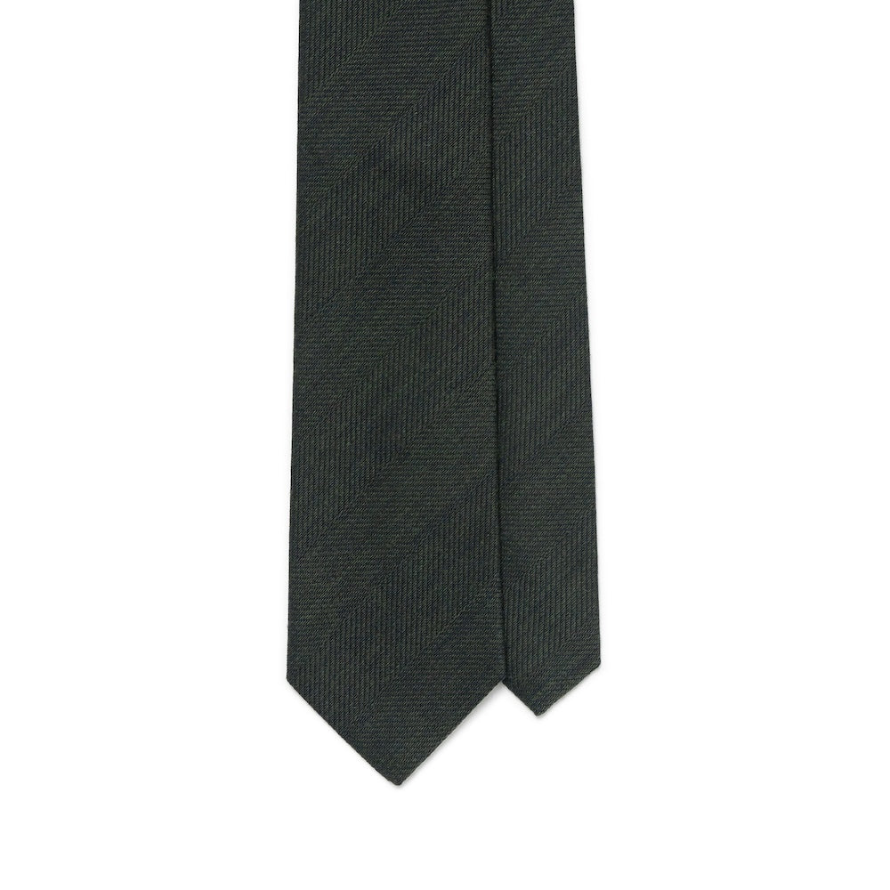 Espresso Deep Green Herringbone Solid Woven Wool Cotton Tie