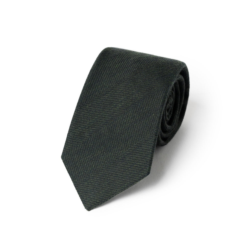 Espresso Deep Green Herringbone Solid Woven Wool Cotton Tie