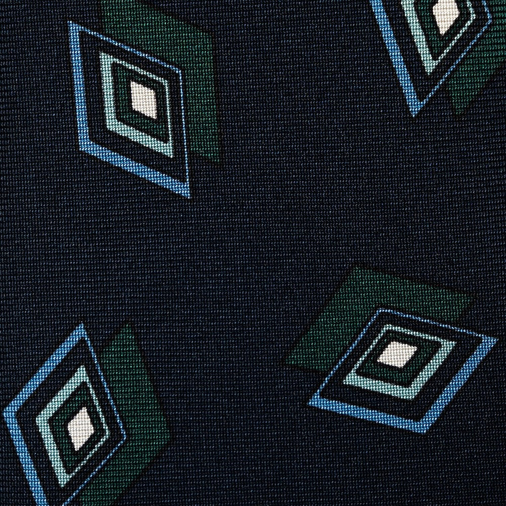 Art Deco Diamond Pattern Navy Green Woven Silk Tie