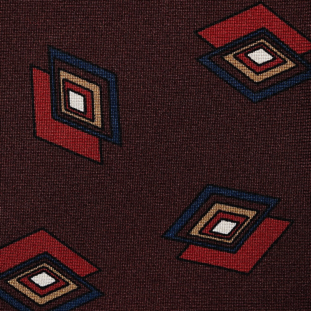 Art Deco Diamond Pattern Burgundy Navy Woven Silk Tie