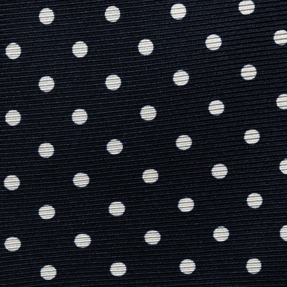 White Polka Dot Pattern Dark Navy Printed Twill Silk Tie