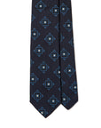 Blue Medallion Pattern Dark Navy Woven Silk Tie