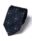 Blue Medallion Pattern Dark Navy Woven Silk Tie