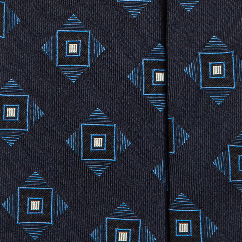 Blue Medallion Pattern Dark Navy Woven Silk Tie