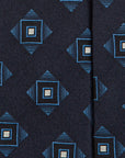 Blue Medallion Pattern Dark Navy Woven Silk Tie