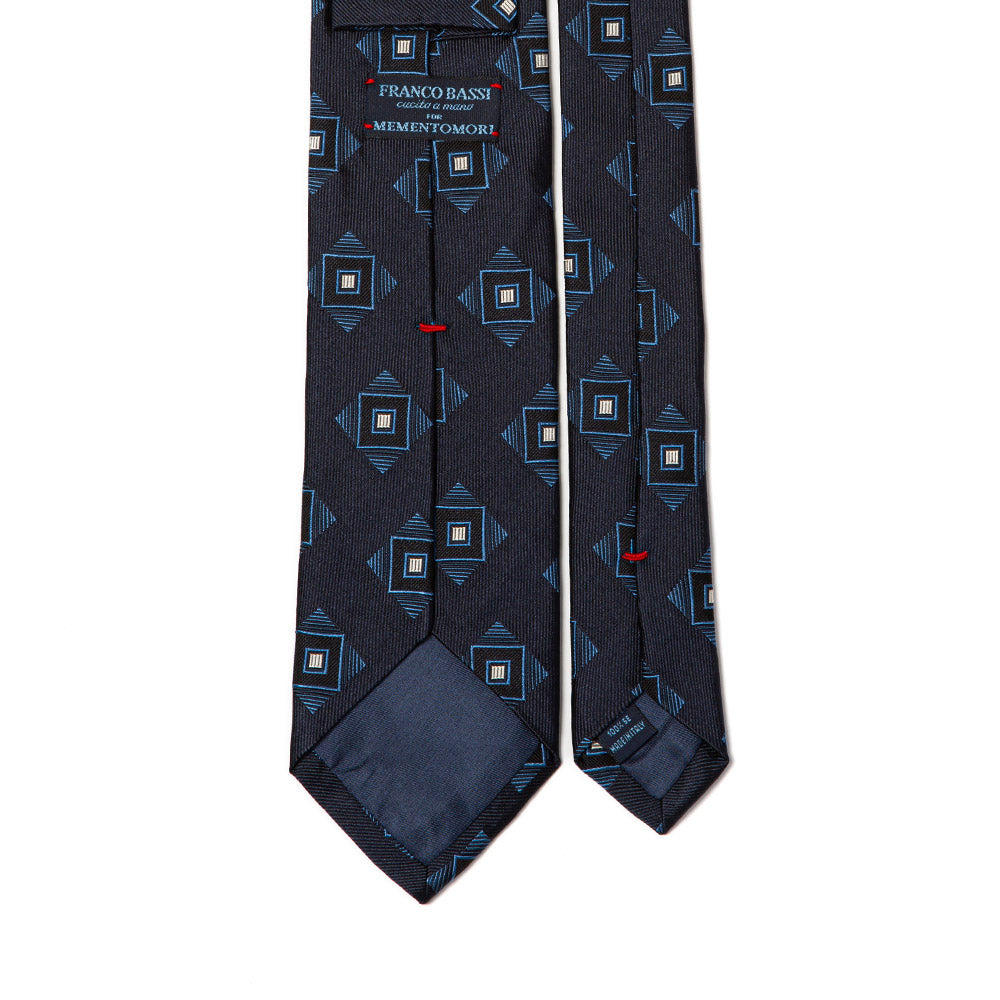 Blue Medallion Pattern Dark Navy Woven Silk Tie