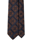 Brown Big Clover Pattern Dark Navy Woven Silk Tie