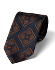 Brown Big Clover Pattern Dark Navy Woven Silk Tie