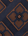 Brown Big Clover Pattern Dark Navy Woven Silk Tie