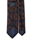 Brown Big Clover Pattern Dark Navy Woven Silk Tie