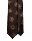 Big Square Tile Pattern Espresso Brown Woven Silk Cotton Tie