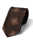 Big Square Tile Pattern Espresso Brown Woven Silk Cotton Tie