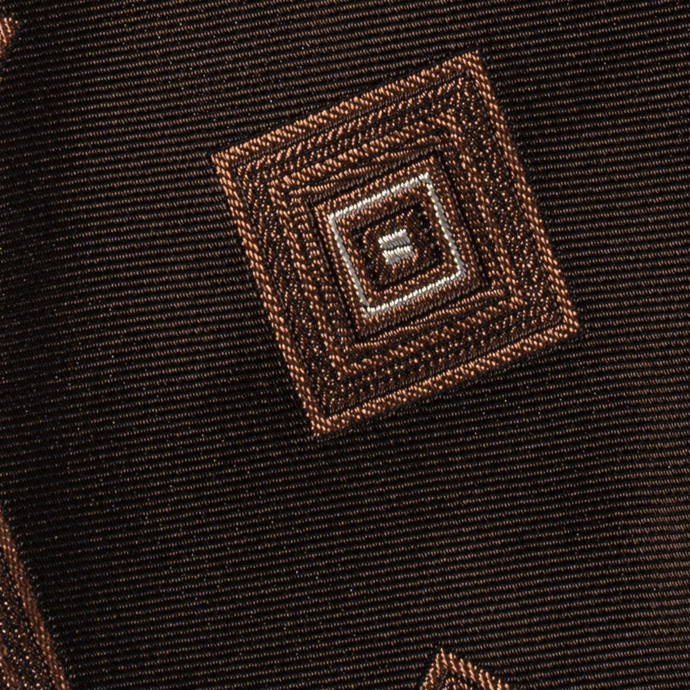 Big Square Tile Pattern Espresso Brown Woven Silk Cotton Tie
