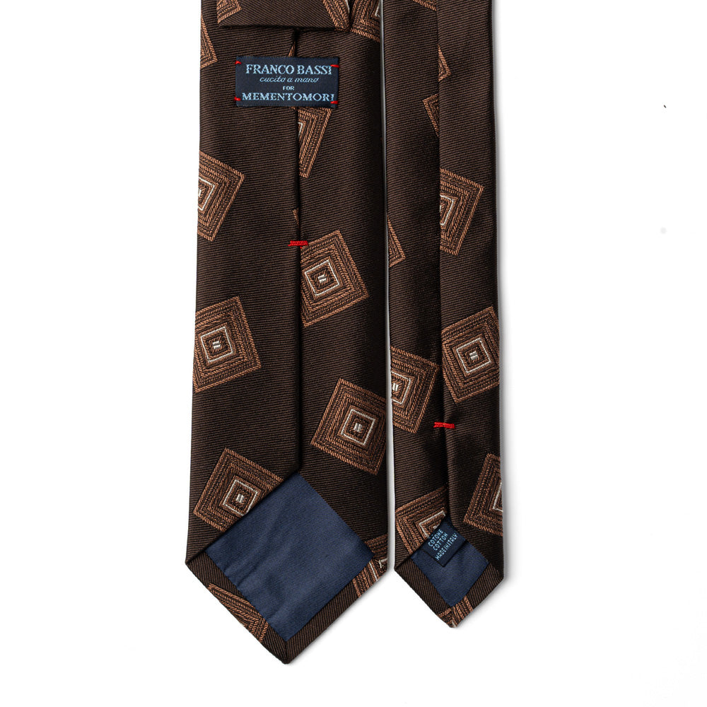 Big Square Tile Pattern Espresso Brown Woven Silk Cotton Tie