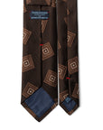 Big Square Tile Pattern Espresso Brown Woven Silk Cotton Tie