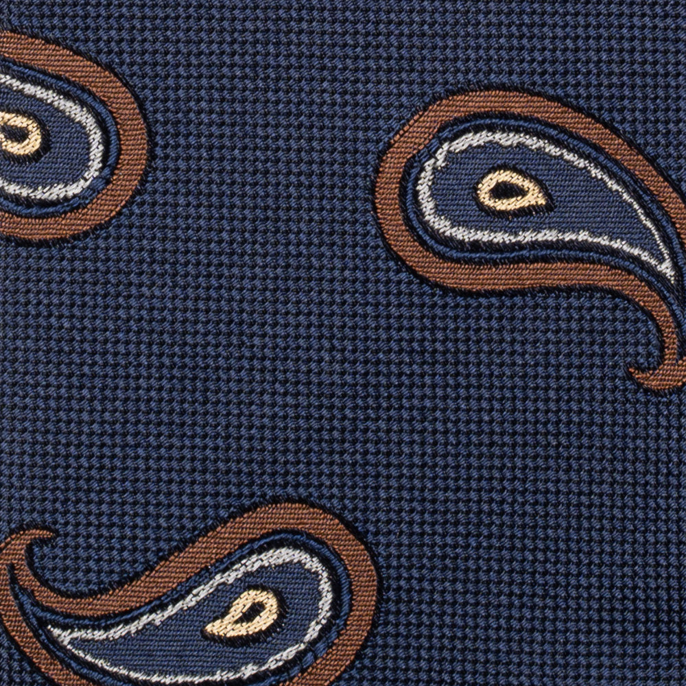 Big Paisley Pattern Dark Navy Brown Woven Silk Tie