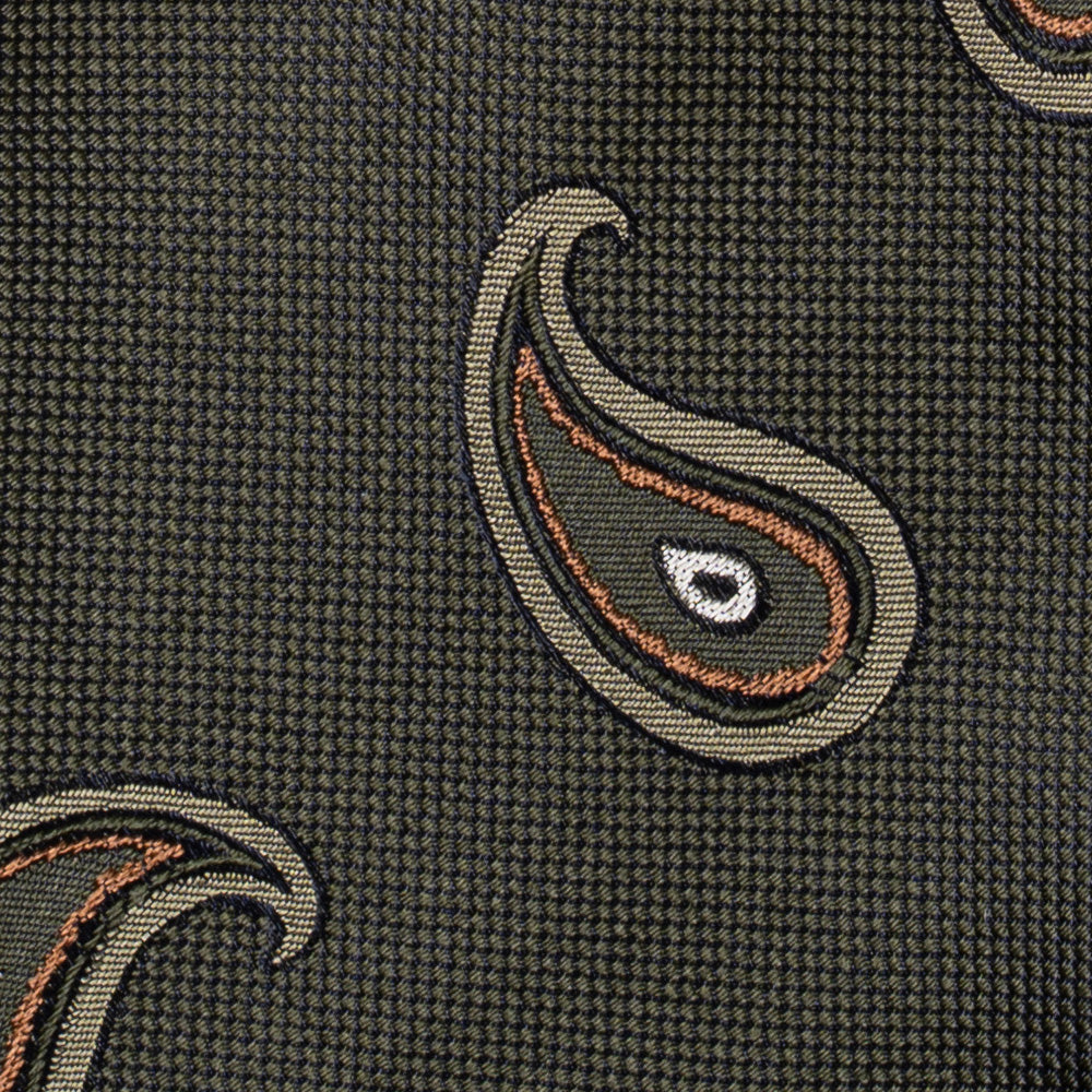 Big Paisley Pattern Olive Green Brown Woven Silk Tie