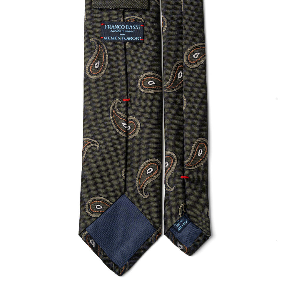Big Paisley Pattern Olive Green Brown Woven Silk Tie