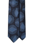Blue Big Diamond Circle Pattern Dark Navy Woven Silk Tie