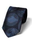 Blue Big Diamond Circle Pattern Dark Navy Woven Silk Tie