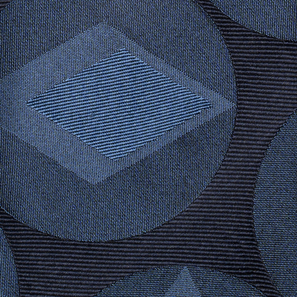 Blue Big Diamond Circle Pattern Dark Navy Woven Silk Tie