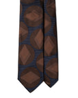Brown Big Diamond Circle Pattern Dark Navy Woven Silk Tie