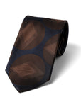 Brown Big Diamond Circle Pattern Dark Navy Woven Silk Tie