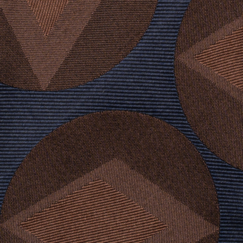 Brown Big Diamond Circle Pattern Dark Navy Woven Silk Tie