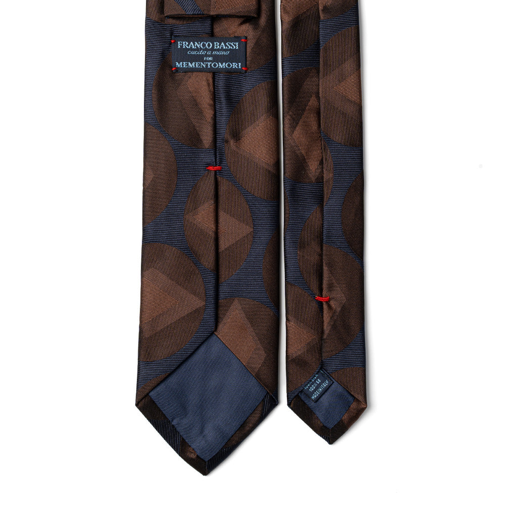 Brown Big Diamond Circle Pattern Dark Navy Woven Silk Tie
