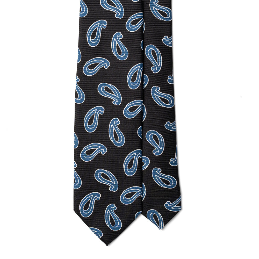 Paisley Pattern Navy Blue Printed Silk Tie