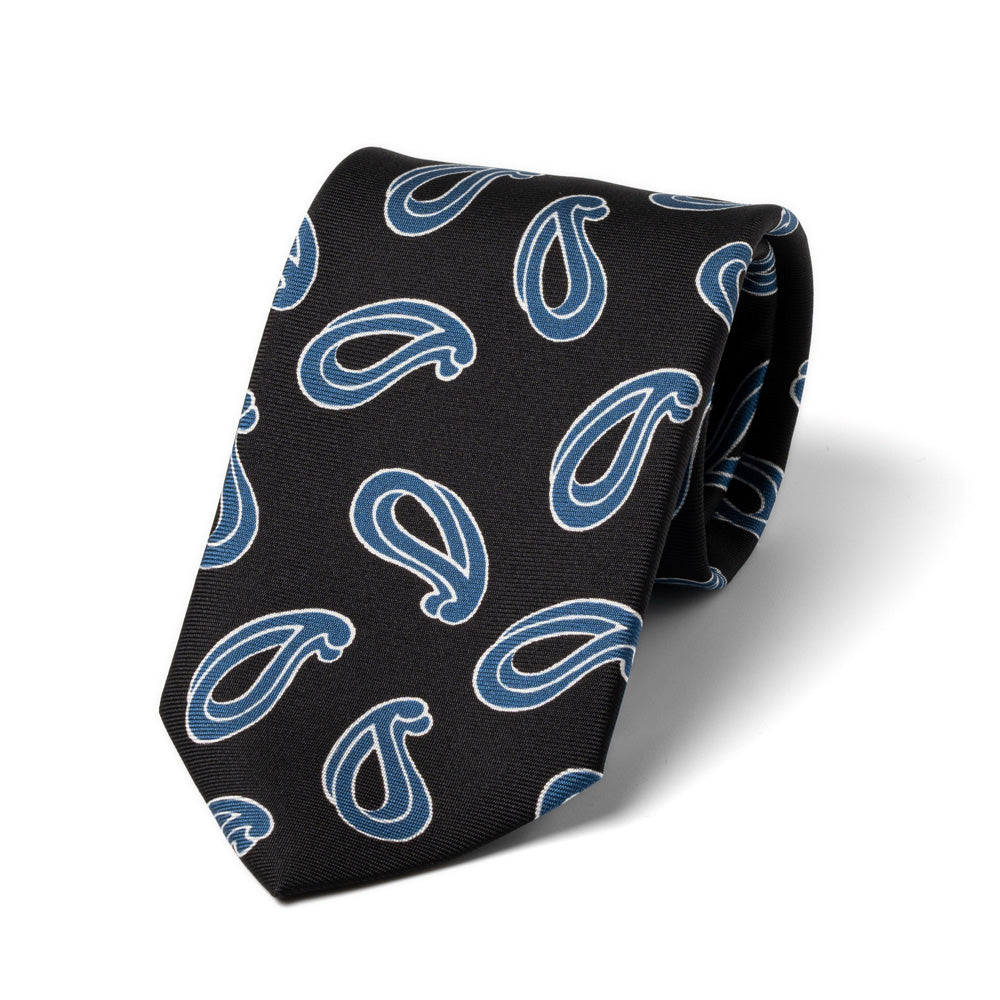 Paisley Pattern Navy Blue Printed Silk Tie