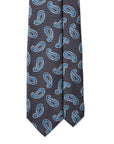 Paisley Pattern Charcoal Grey Blue Printed Silk Tie