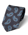Paisley Pattern Charcoal Grey Blue Printed Silk Tie