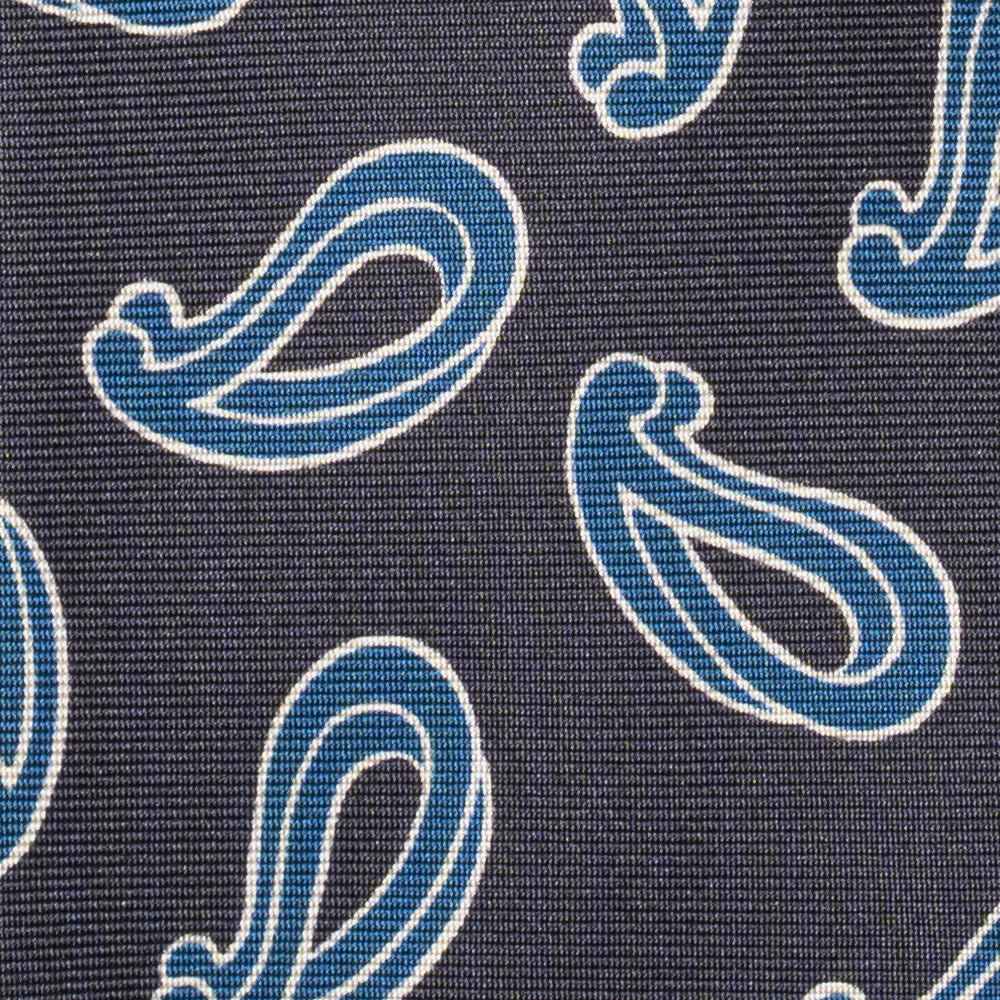 Paisley Pattern Charcoal Grey Blue Printed Silk Tie