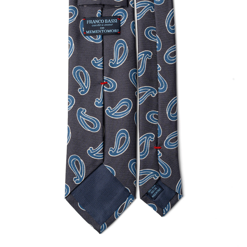 Paisley Pattern Charcoal Grey Blue Printed Silk Tie