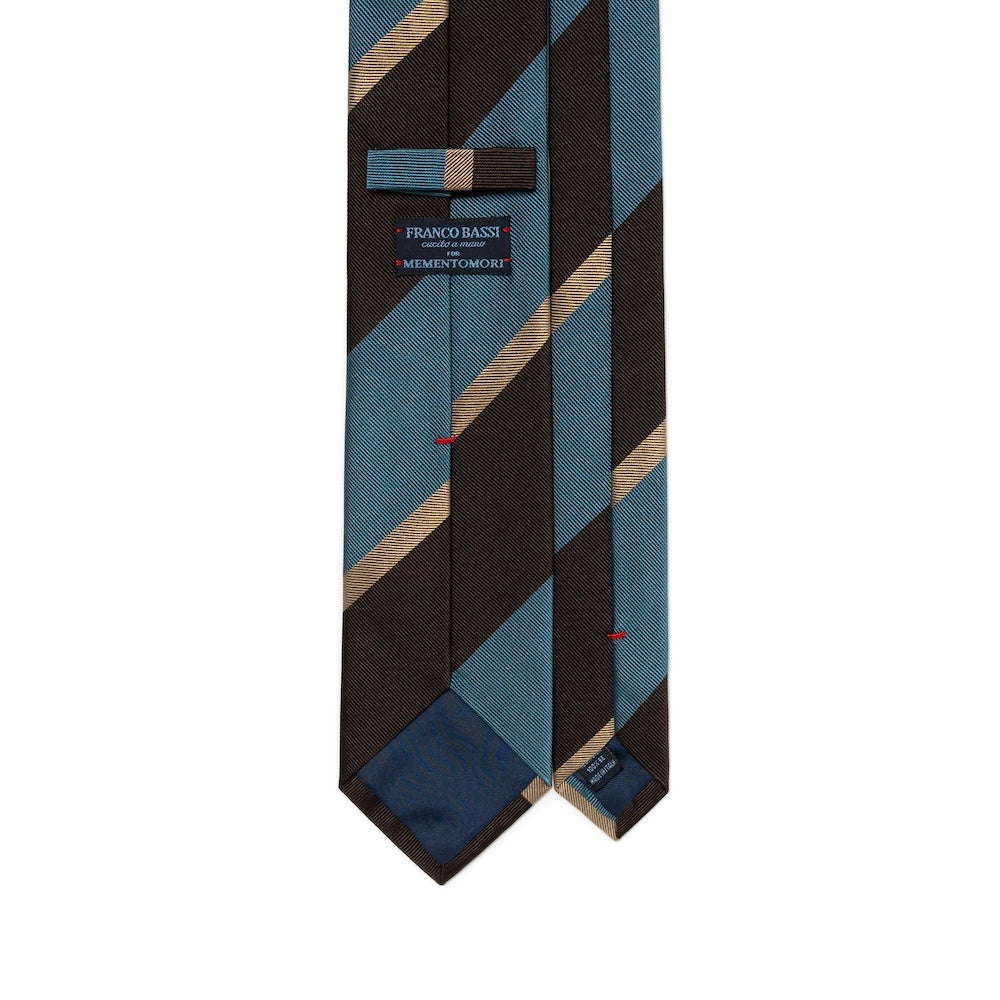 Franco Bassi Signature Block Stripe Espresso Brown Steel Blue Woven Silk Tie